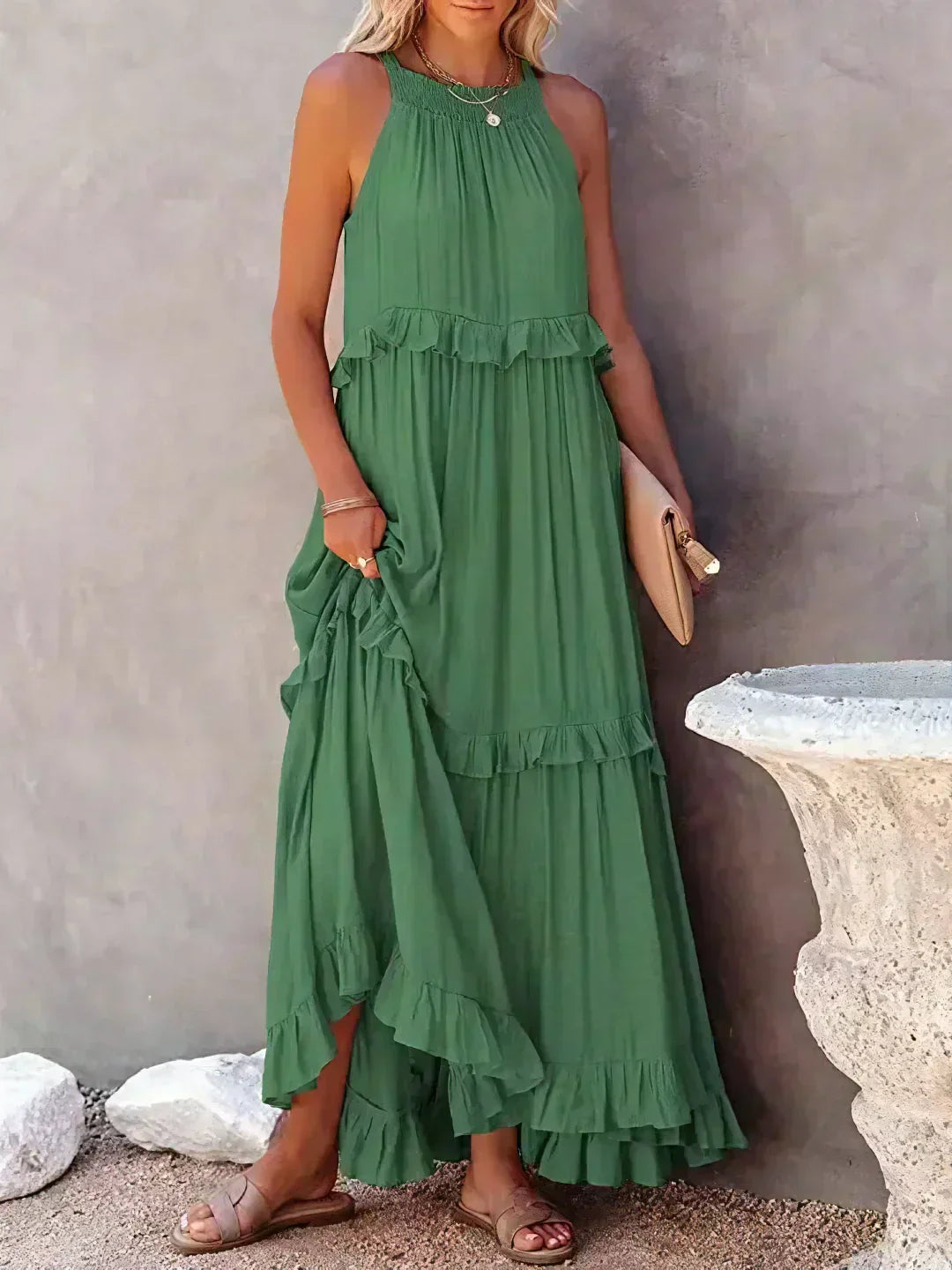 Robyn | Halter Ruffle Maxi Dress