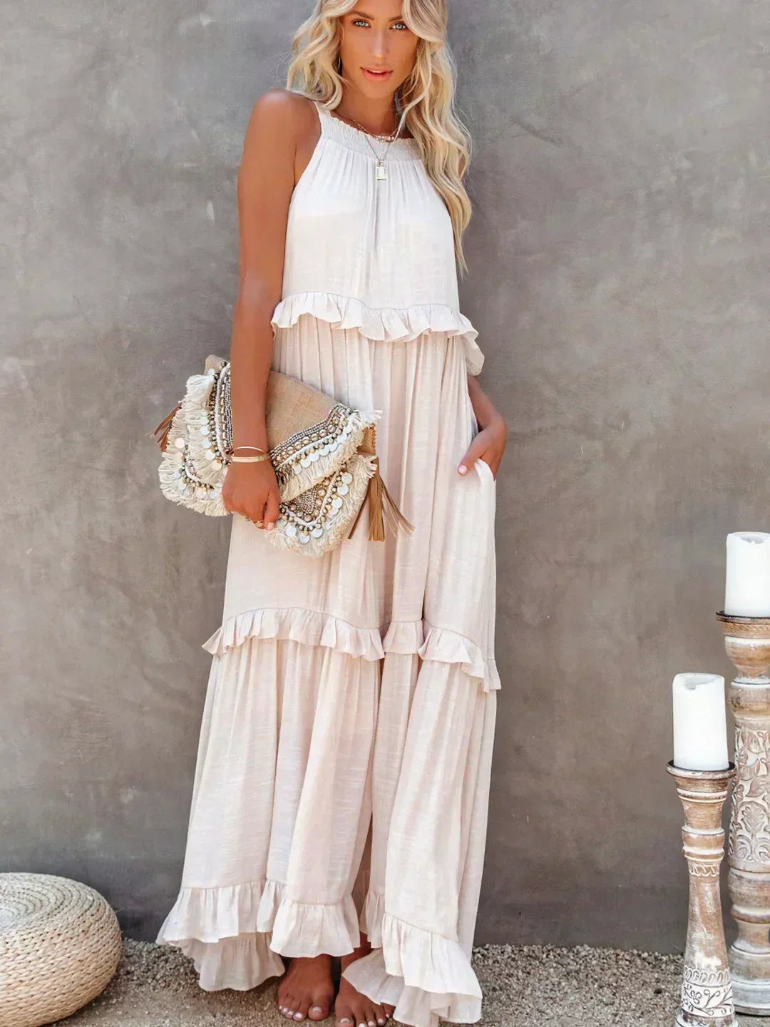 Robyn | Halter Ruffle Maxi Dress