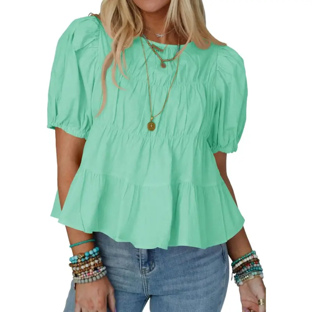 Helen| Puff Sleeve Pleated Babydoll Blouse