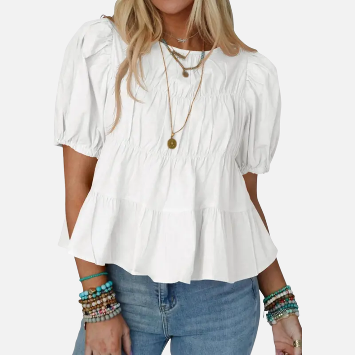 Helen| Puff Sleeve Pleated Babydoll Blouse