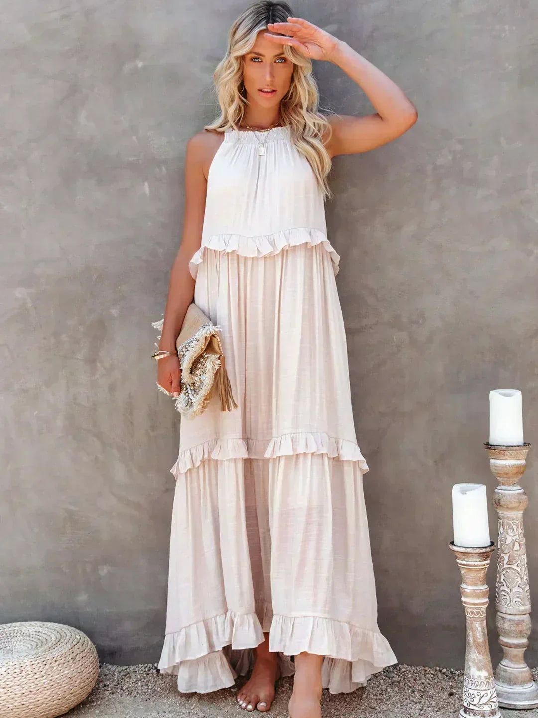 Robyn | Halter Ruffle Maxi Dress