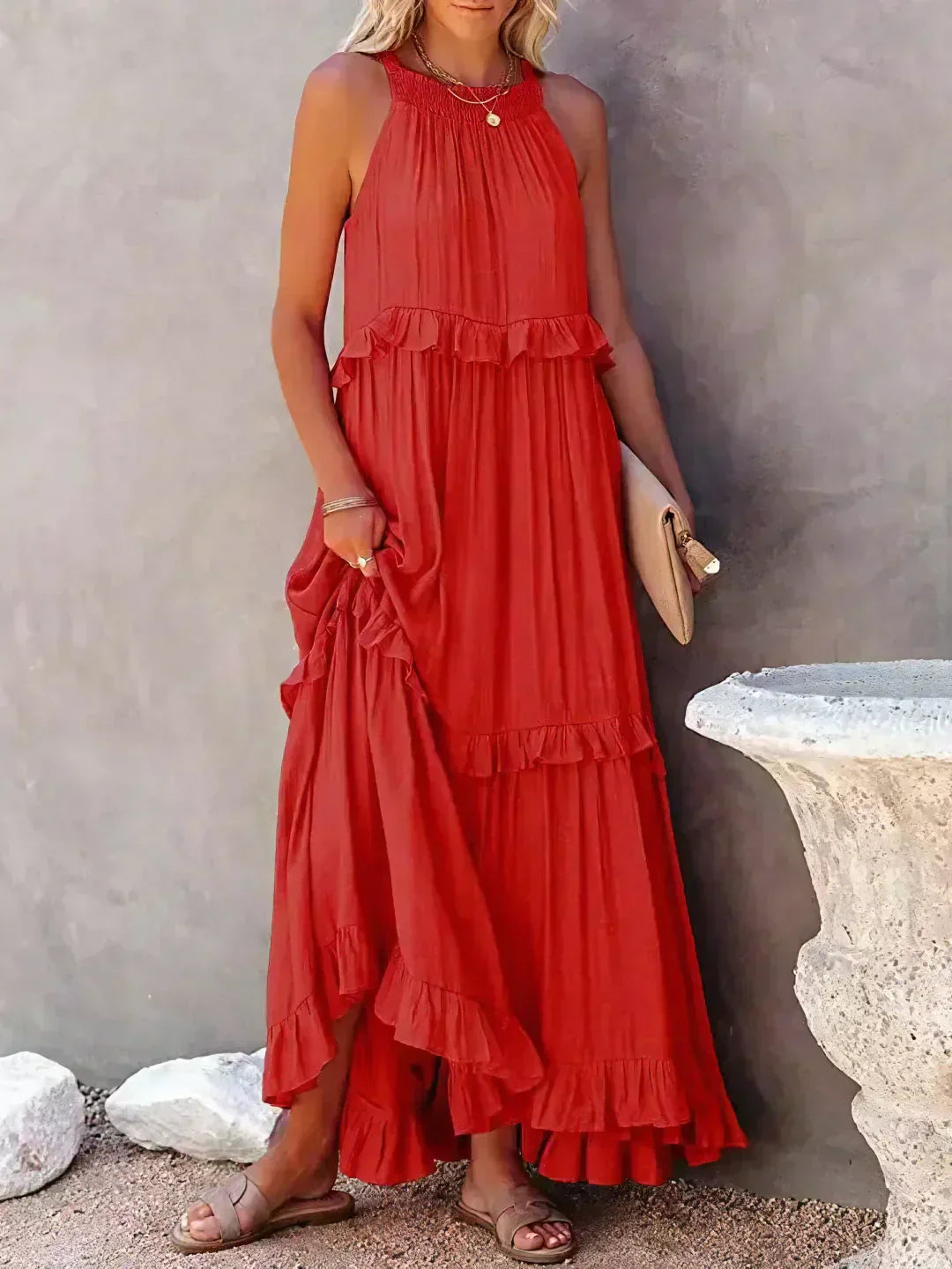 Robyn | Halter Ruffle Maxi Dress