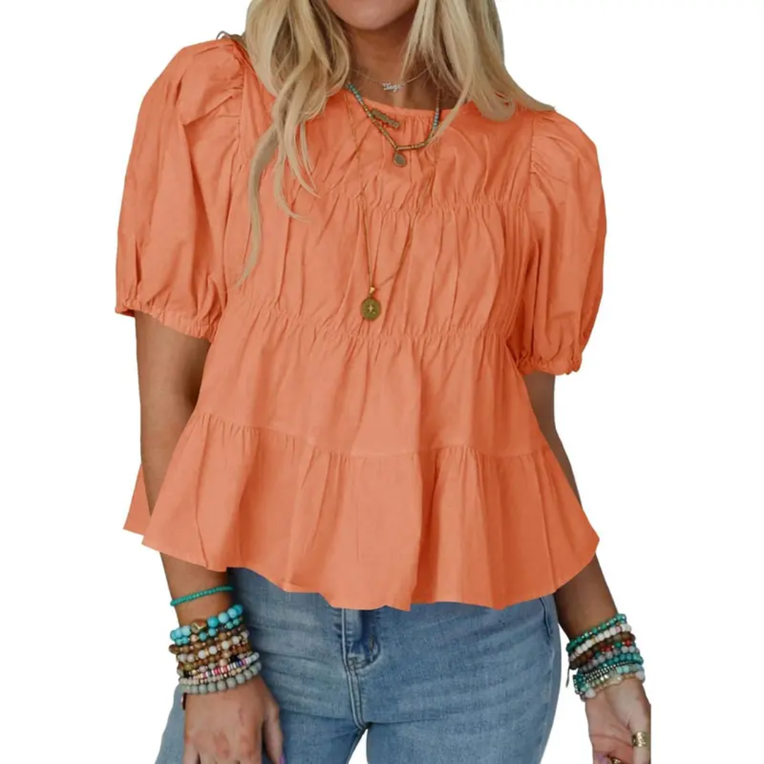Helen| Puff Sleeve Pleated Babydoll Blouse