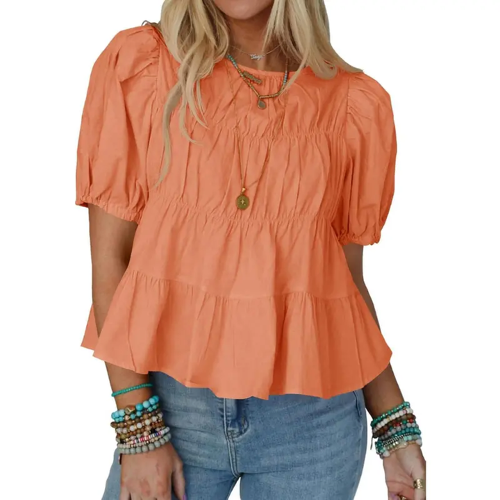 Helen| Puff Sleeve Pleated Babydoll Blouse