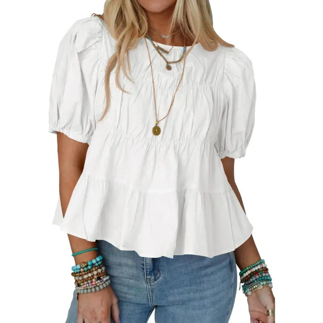 Helen| Puff Sleeve Pleated Babydoll Blouse